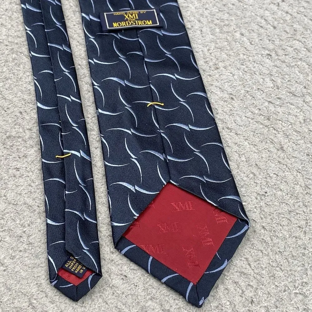 Nordstrom XMI Silk Neck Tie Blue Abstract‎ Paisley Hand Sewn Made USA Corpcore